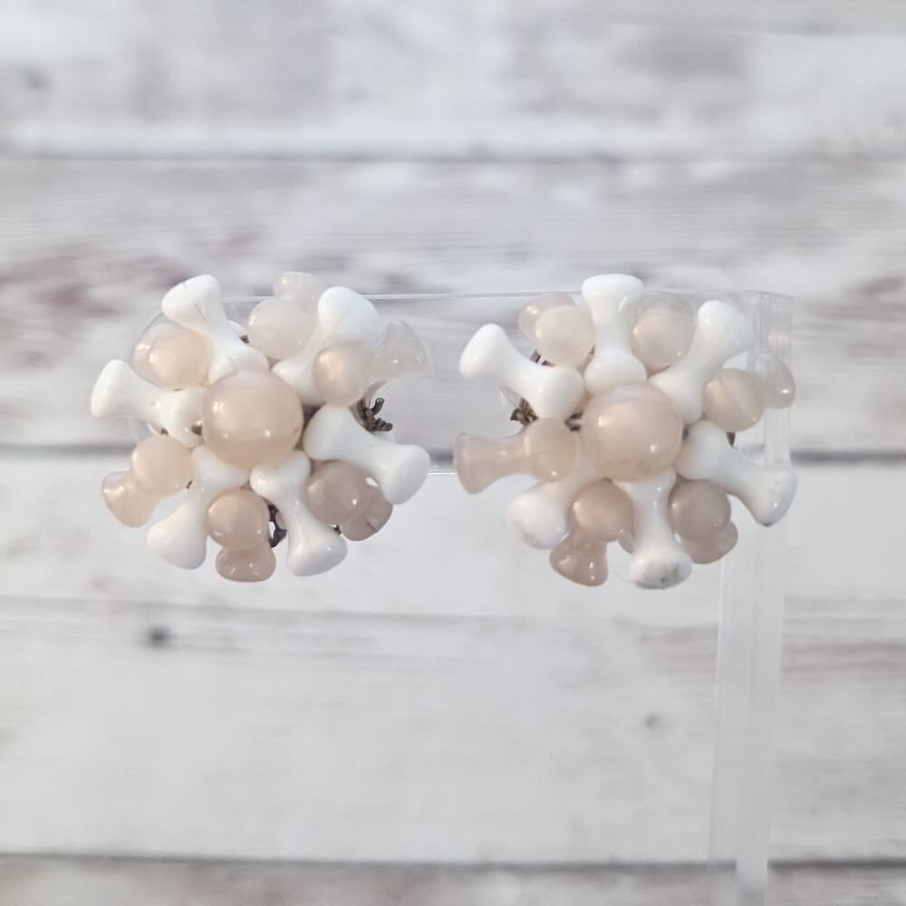 Vintage Clip On Earrings Beige & Cream Tones Large Cluster